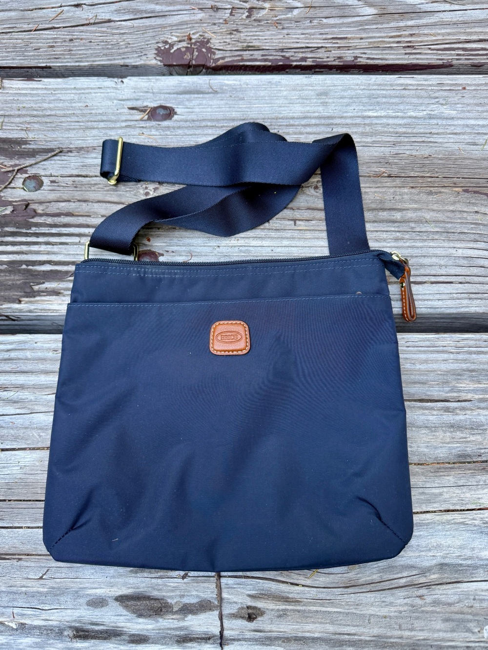 Bric’s Milano Navy Nylon Crossbody Messenger Bag Adjustable Strap Leather Trim